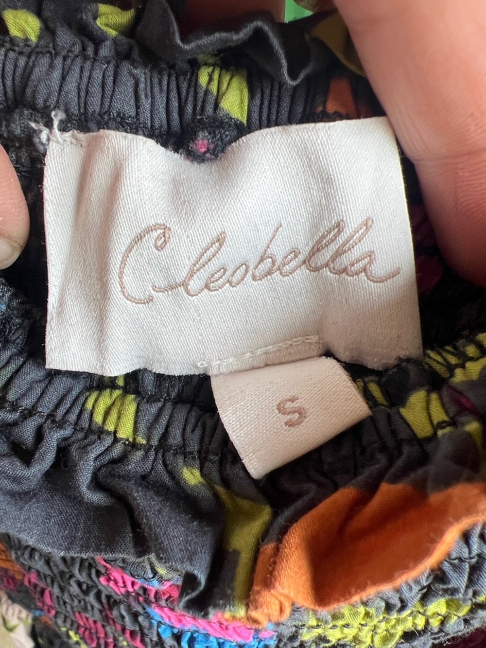 Cleobella Black Multi Floral Smocked Puff-Sleeve Mini Dress size small - Picture 8 of 9
